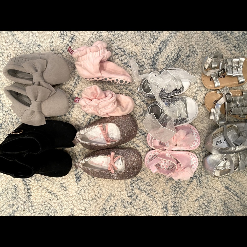 Lot of baby girl crib shoes